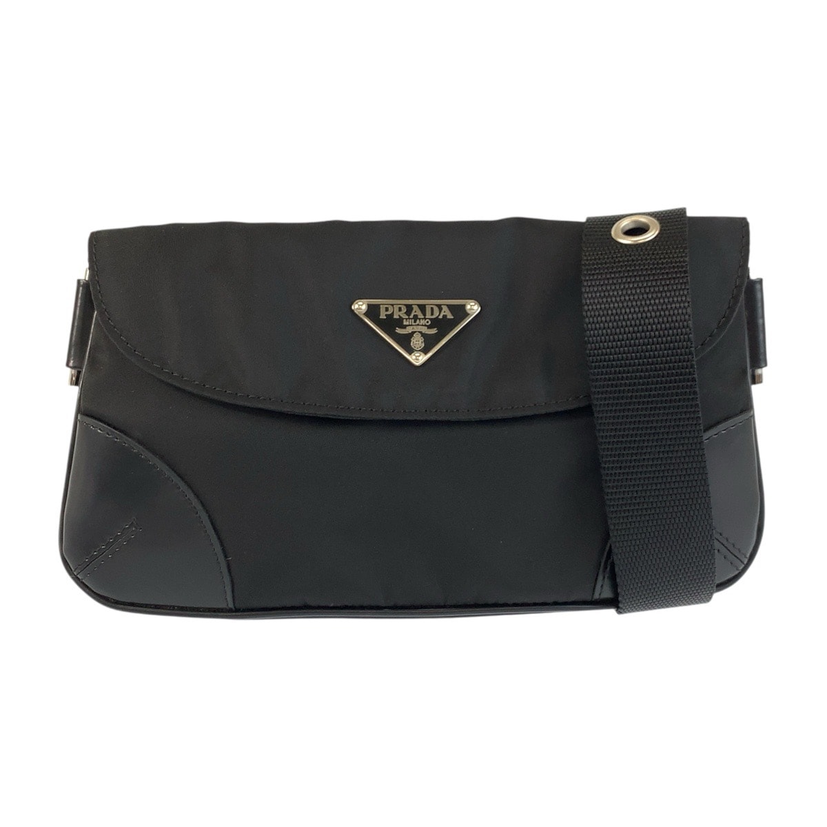 美品 PRADA プラダ テスート 三角ロゴプレート ブラック 黒 シルバー金具 ナイロン レザー/ ボディバッグ バムバッグ ショルダーバッグ ウエストポーチ 601111 【中古】