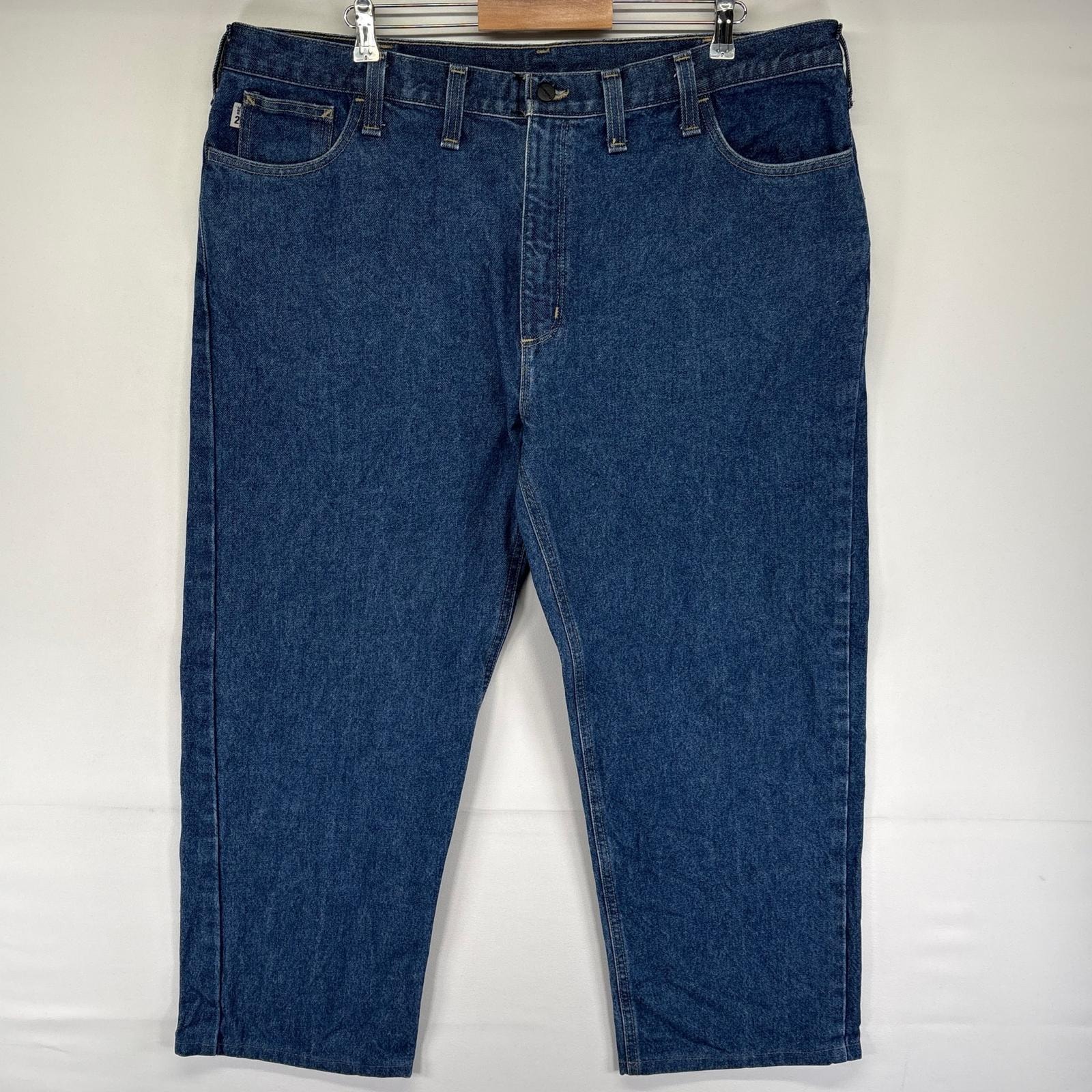 古着 カーハート Carhartt デニム パンツ ワンポイントロゴ ジッパーフライ 大きいサイズ ジーパン ジーンズ W44 L30  ブルー系 メンズ