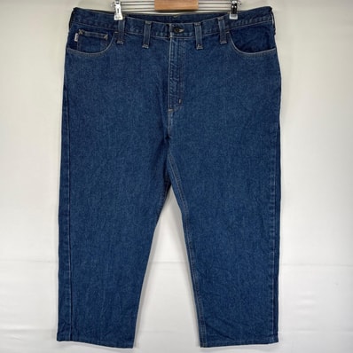 古着 カーハート Carhartt デニム パンツ ワンポイントロゴ ジッパーフライ 大きいサイズ ジーパン ジーンズ W44 L30 ブルー系 メンズ