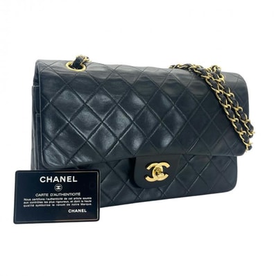 CHANEL シャネル ショルダーバッグ マトラッセ 25 ココマーク ダブルフラップ ダブルチェーン ラムスキン ブラック ゴールド金具 ★ギャラ付★