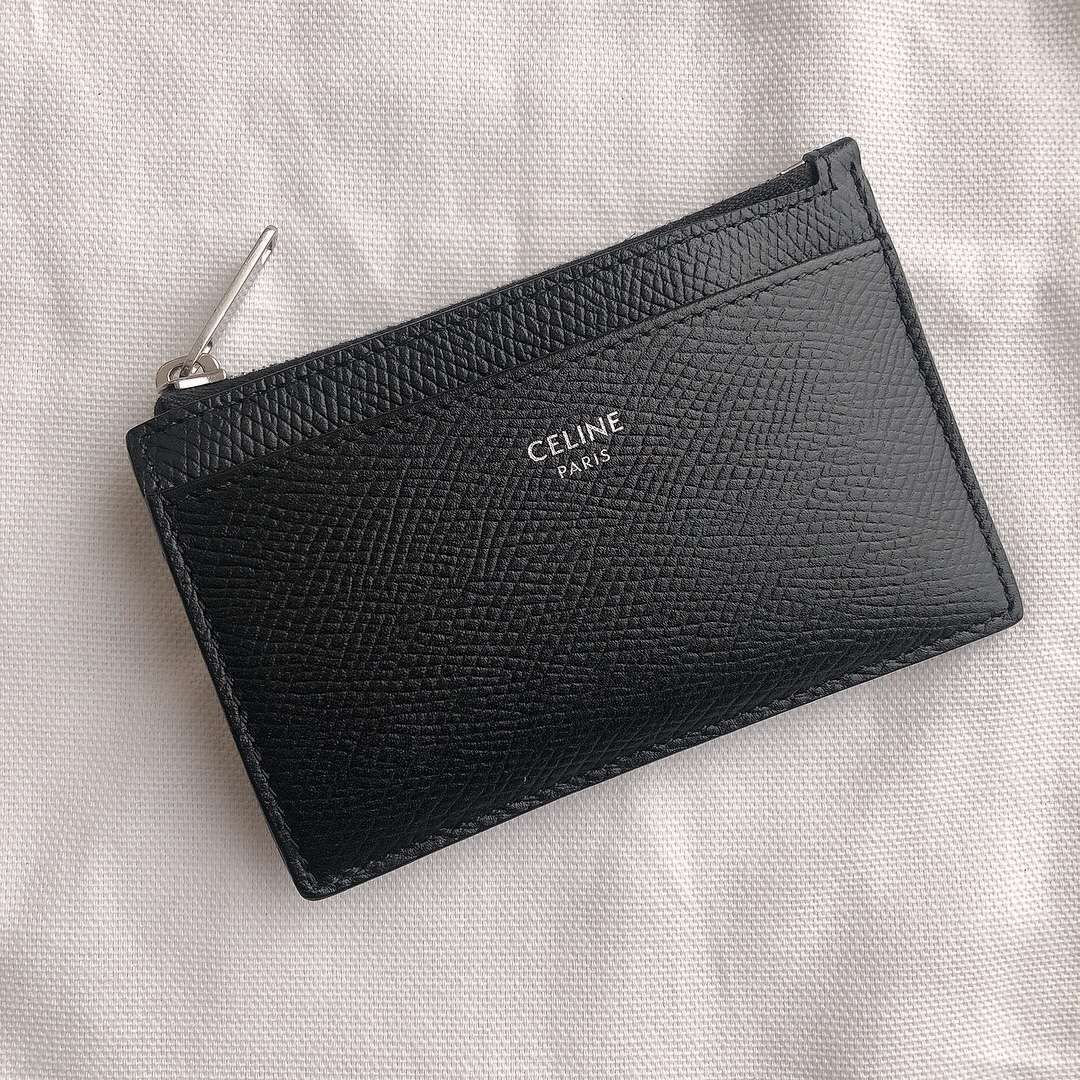 CELINE Zipped Card Holder in Grained Calfskin  "Lavender Grey"