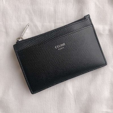 CELINE Zipped Card Holder in Grained Calfskin "Lavender Grey"