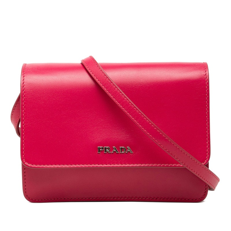 プラダ ロゴ ミニ ショルダーバッグ ウォレット BT1031 ピンク レザー レディース PRADA 【中古】