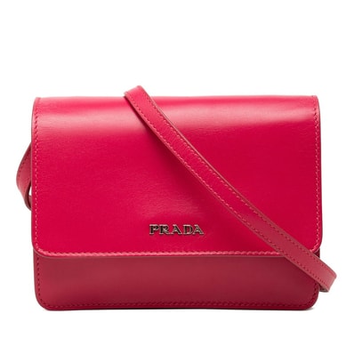 プラダ ロゴ ミニ ショルダーバッグ ウォレット BT1031 ピンク レザー レディース PRADA 【中古】