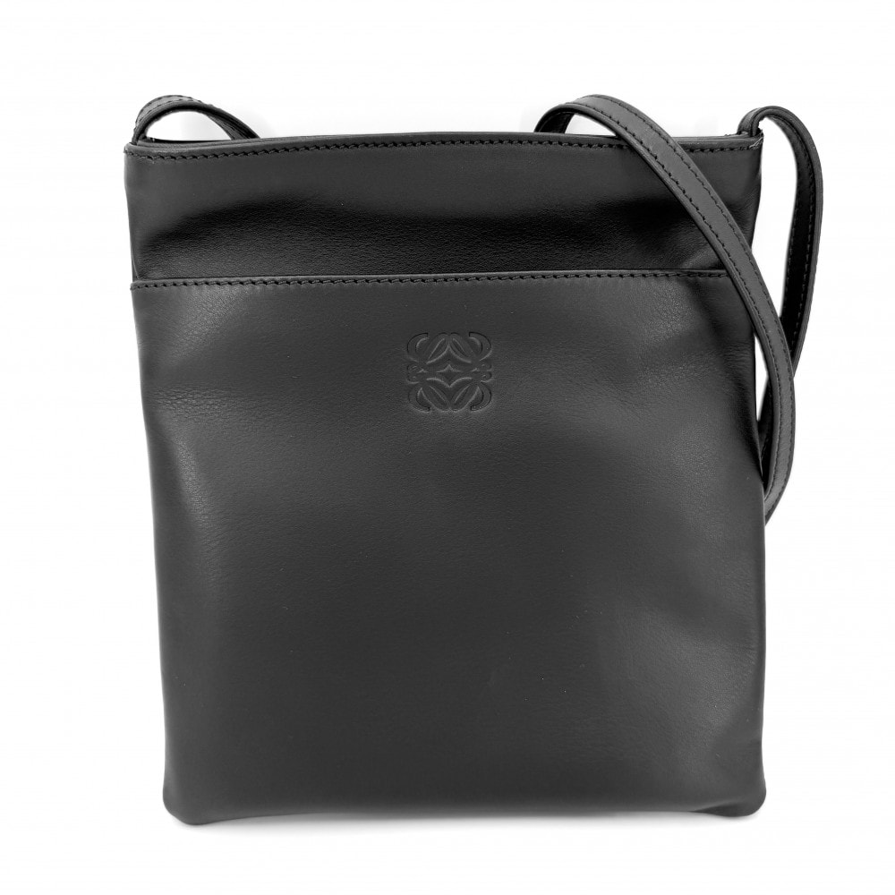 LOEWE ロエベ ショルダーバッグ アナグラム ポシェット 肩掛け 斜め掛け レザー ブラック 黒 ゴールド金具 レディース【中古品】