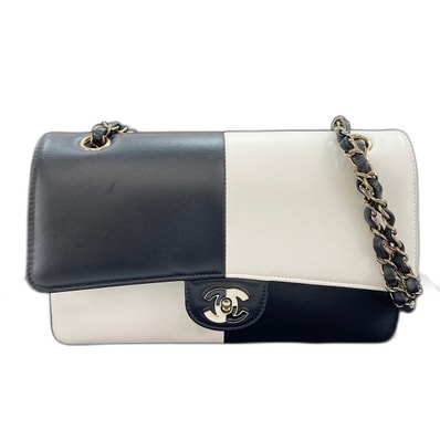 シャネル CHANEL バイカラー ダブルフラップ ショルダーバッグ ラムスキン【中古】