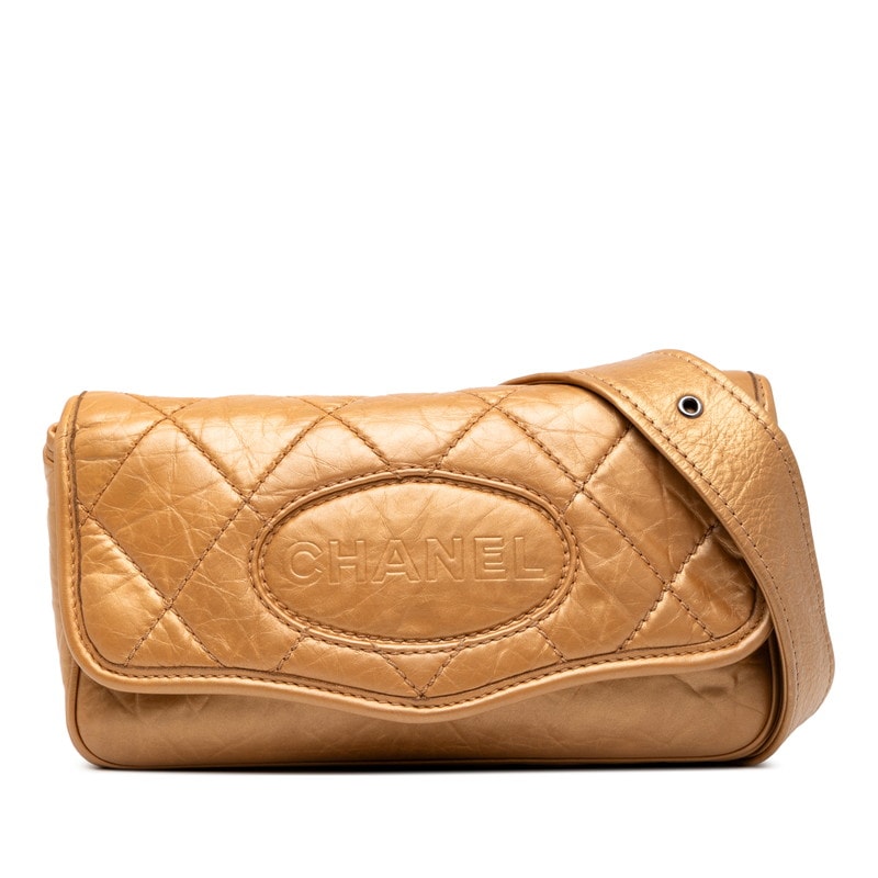 シャネル マトラッセ ワイルドステッチ ヴィンテージ 斜め掛け  ショルダーバッグ ゴールド レザー レディース CHANEL 【中古】