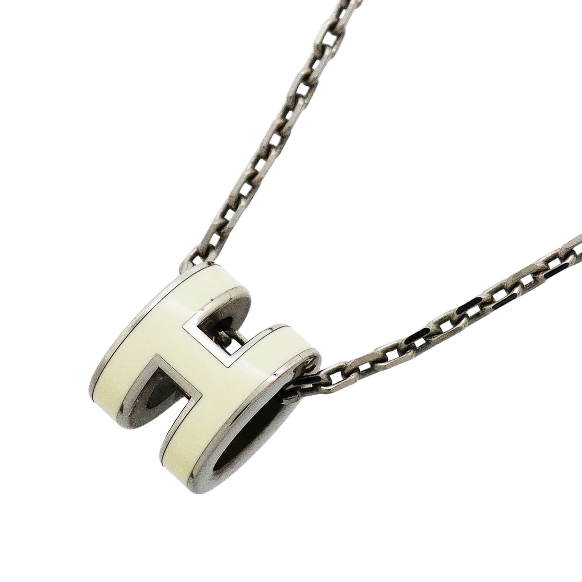 【6jib0023】エルメス ネックレス ミニポップアッシュ メタル シルバー アイボリー【中古】レディース
