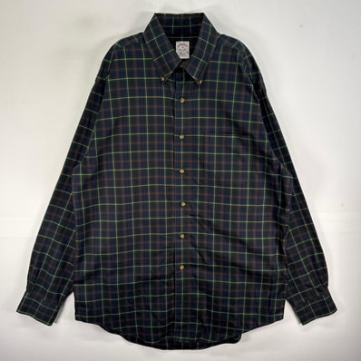 古着 ブルックスブラザーズ Brooks Brothers 長袖シャツ ボタンダウン チェック 胸ポケ M グリーン系 マルチカラー メンズ