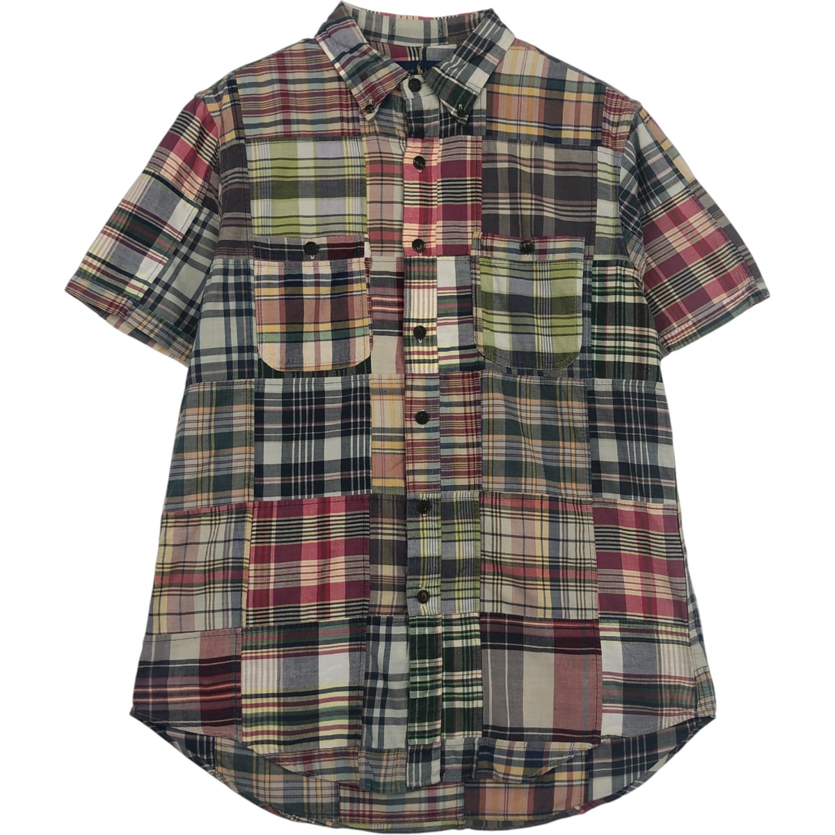 古着 ラルフローレン Ralph Lauren パッチワーク 半袖 ボタンダウン チェックシャツ メンズM相当/eaa637753