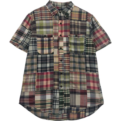 古着 ラルフローレン Ralph Lauren パッチワーク 半袖 ボタンダウン チェックシャツ メンズM相当/eaa637753
