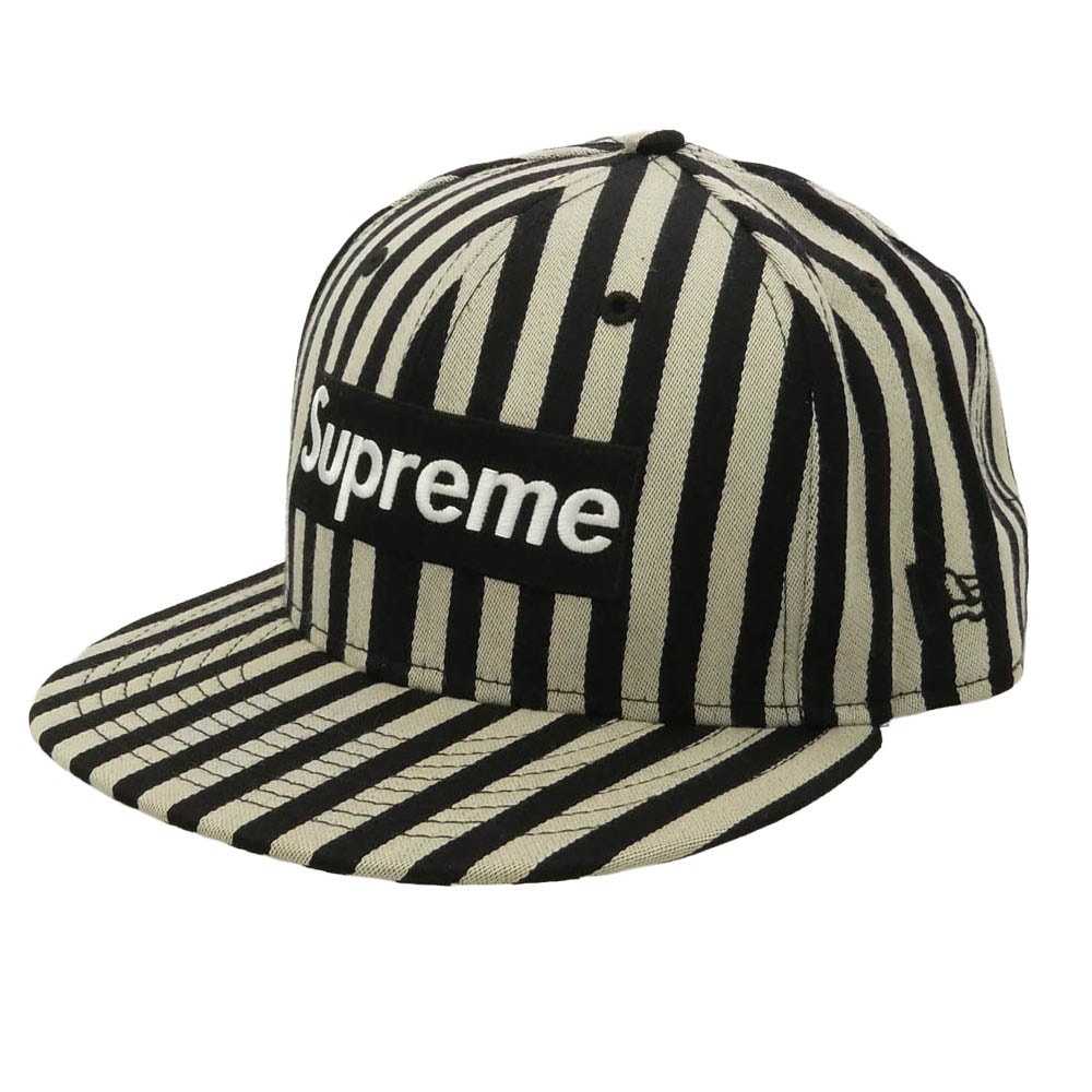 Supreme シュプリーム NEW ERA ニューエラ 13AW × New Era Striped Box Logo Cap ニューエラ ストライプ ボックスロゴ キャップ ブラック系 グレー系【中古】