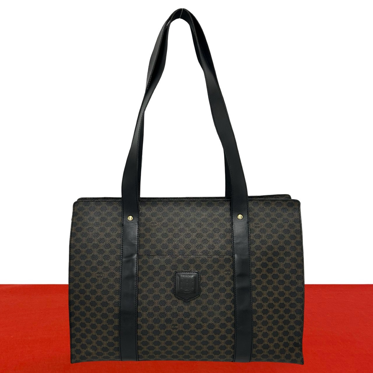 CELINE セリーヌ マカダム ブラゾン 柄 PVC レザー トートバッグ ブラウン
 47847