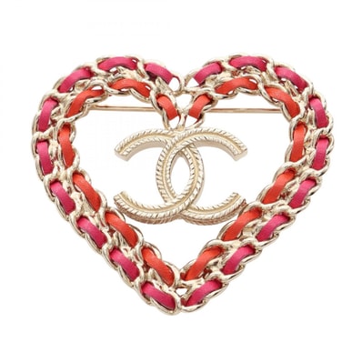 シャネル CHANEL ココマーク ハート ブローチ アクセサリー GP(ゴールドメッキ) レザー レディース ゴールド系 / ピンク系 / レッド系 【中古】