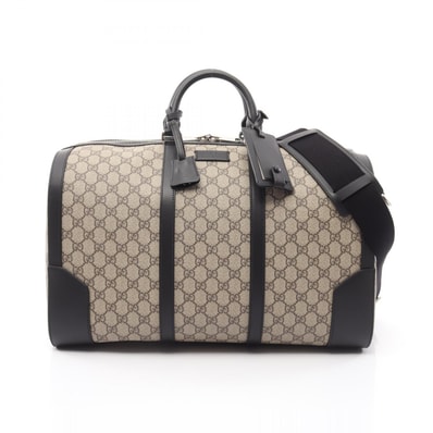 グッチ GUCCI GGスプリーム 2WAY ボストンバッグ バッグ PVCコーティングキャンバス レザー メンズ レディース ベージュ系 / ブラック系 779855 【中古】