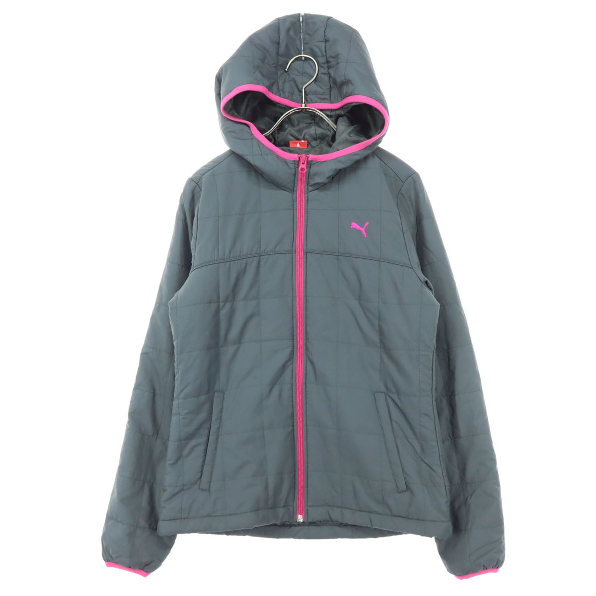 美品 PUMA プーマ ワンポイントロゴ 長袖 フーディジャケット M グレー