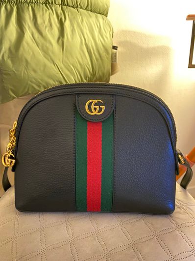 GUCCI Ophidia GG Suede Leather Shoulder Bag "Black"