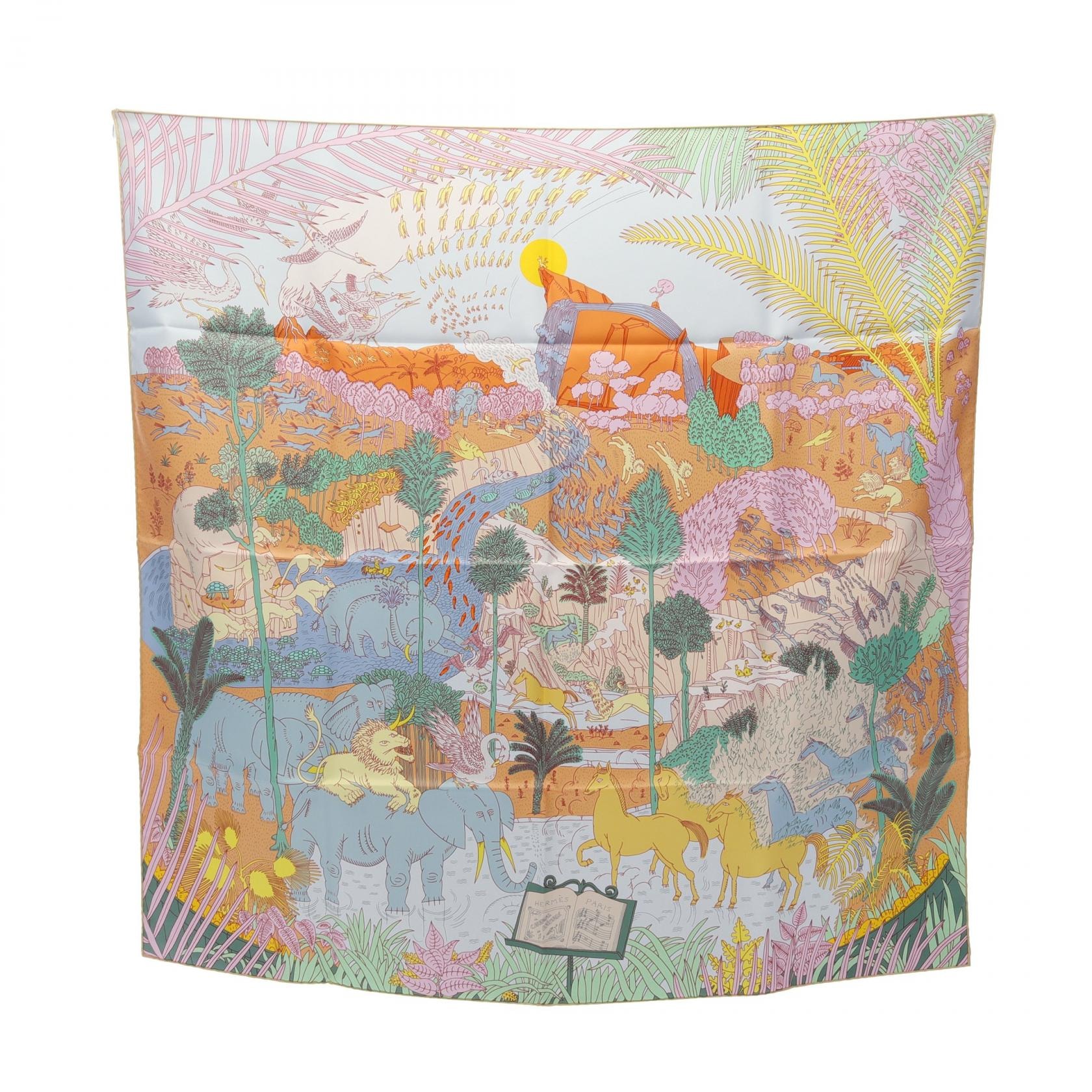 エルメス HERMES カレ90 Le Carnaval des Animaux スカーフ 衣料品 シルク シルク レディース ブルー系 / ベージュ系 / マルチカラー 【中古】
