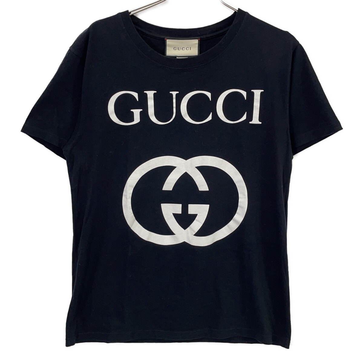 グッチ 493117 ブラック コットン ロゴ Tシャツ XS