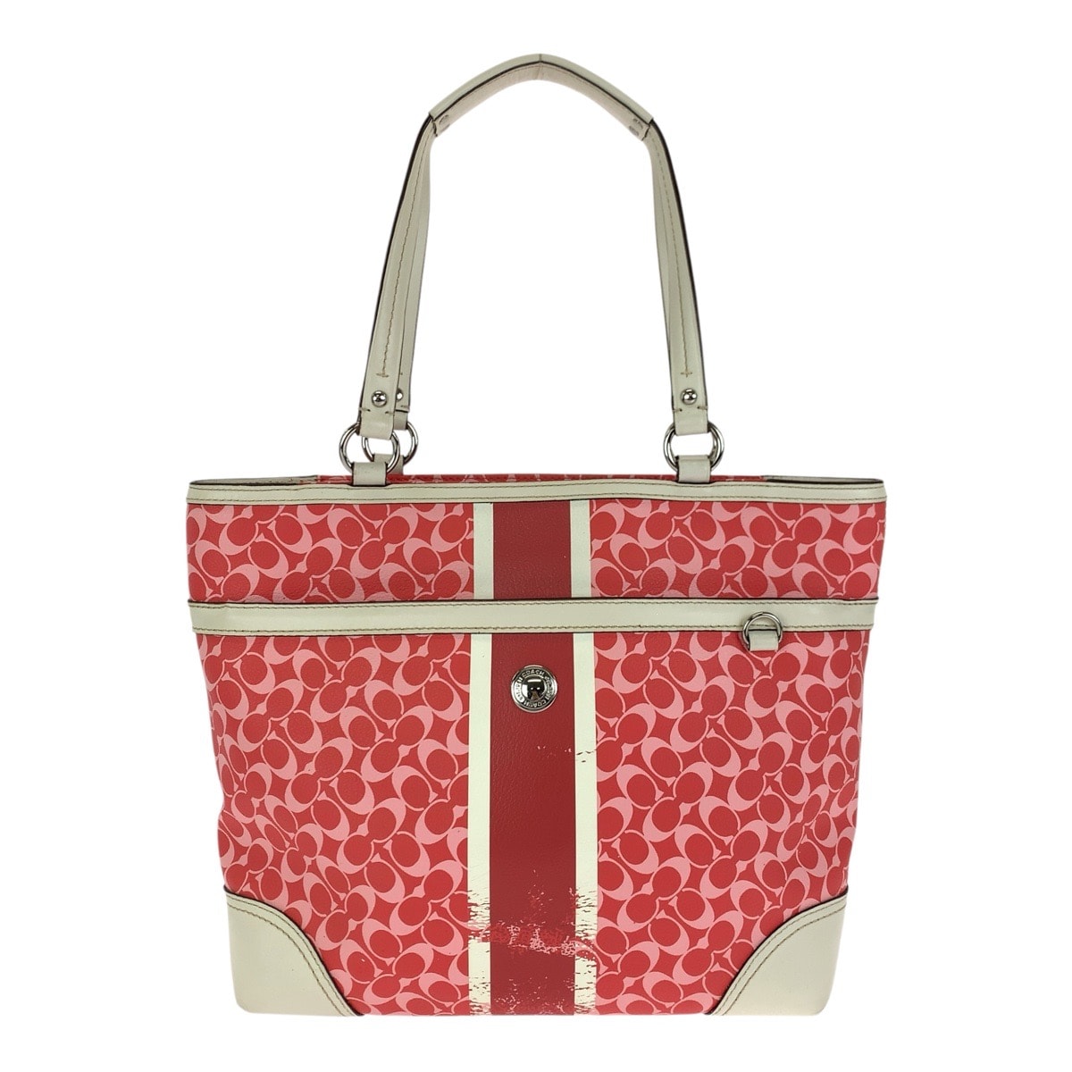 COACH コーチ シグネチャー ピンク ホワイト シルバー金具 PVC レザー/ トートバッグ ショルダーバッグ 602664 【中古】