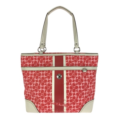 COACH コーチ シグネチャー ピンク ホワイト シルバー金具 PVC レザー/ トートバッグ ショルダーバッグ 602664 【中古】