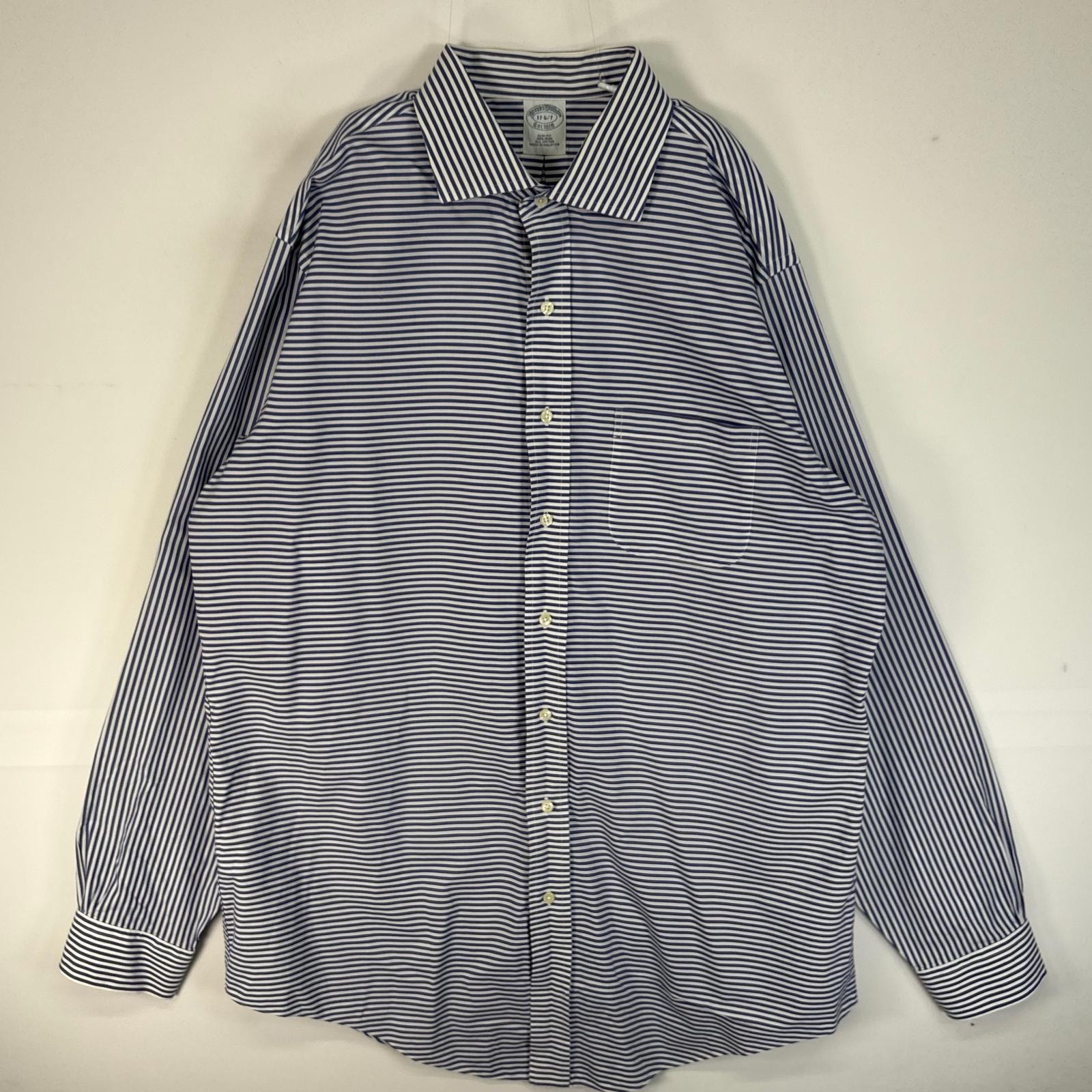 古着 ブルックスブラザーズ Brooks Brothers 長袖シャツ SLIM FIT カラーステイ XL  ブルー系 ボーダー メンズ