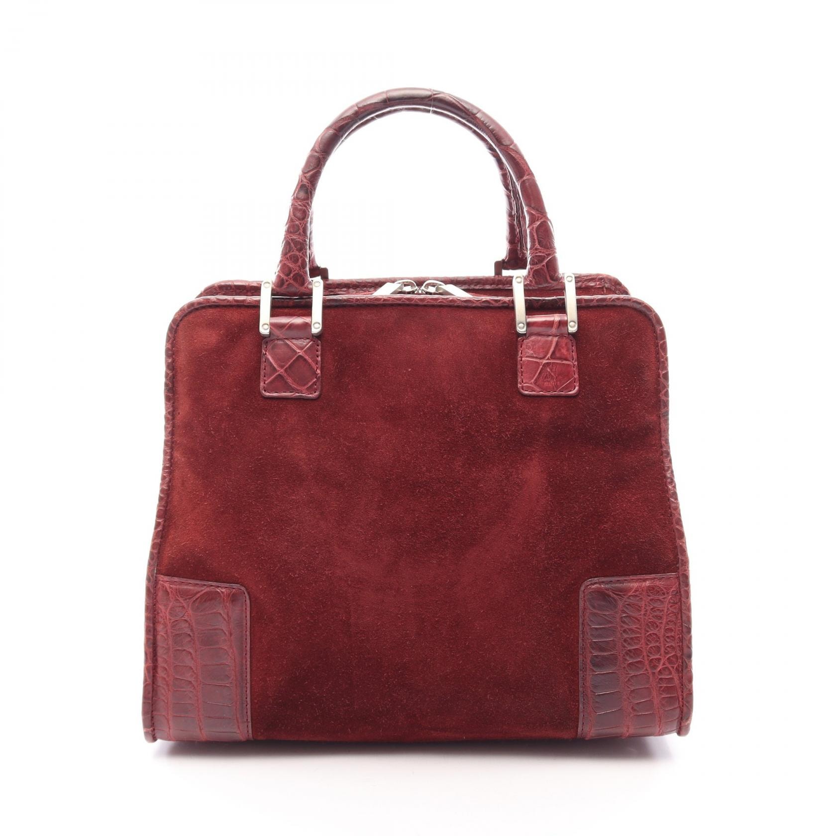 ロエベ LOEWE アマソナ ハンドバッグ バッグ スウェード レザー レディース ボルドー系 【中古】