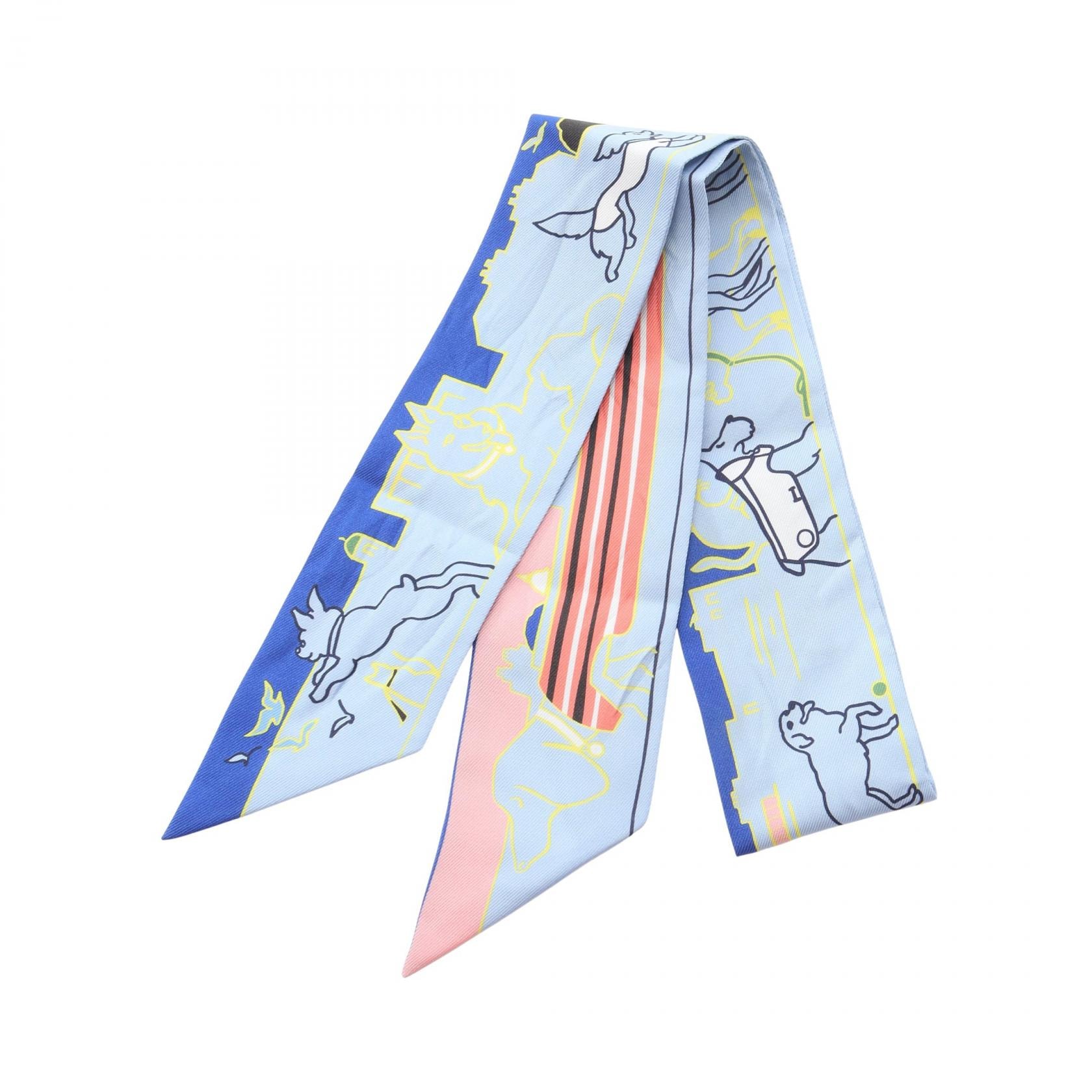 エルメス HERMES ツイリー Les Chiens Parisiens スカーフ 衣料品 シルク シルク レディース ブルー系 / マルチカラー 【中古】
