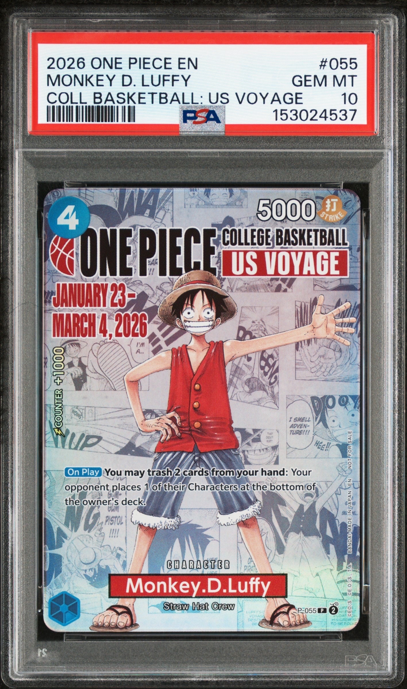 モンキー・D・ルフィ:P (開封済) [P-055]【英語版】(プロモーションカード「ワンピース カレッジ バスケットボール:USボヤージュ」)