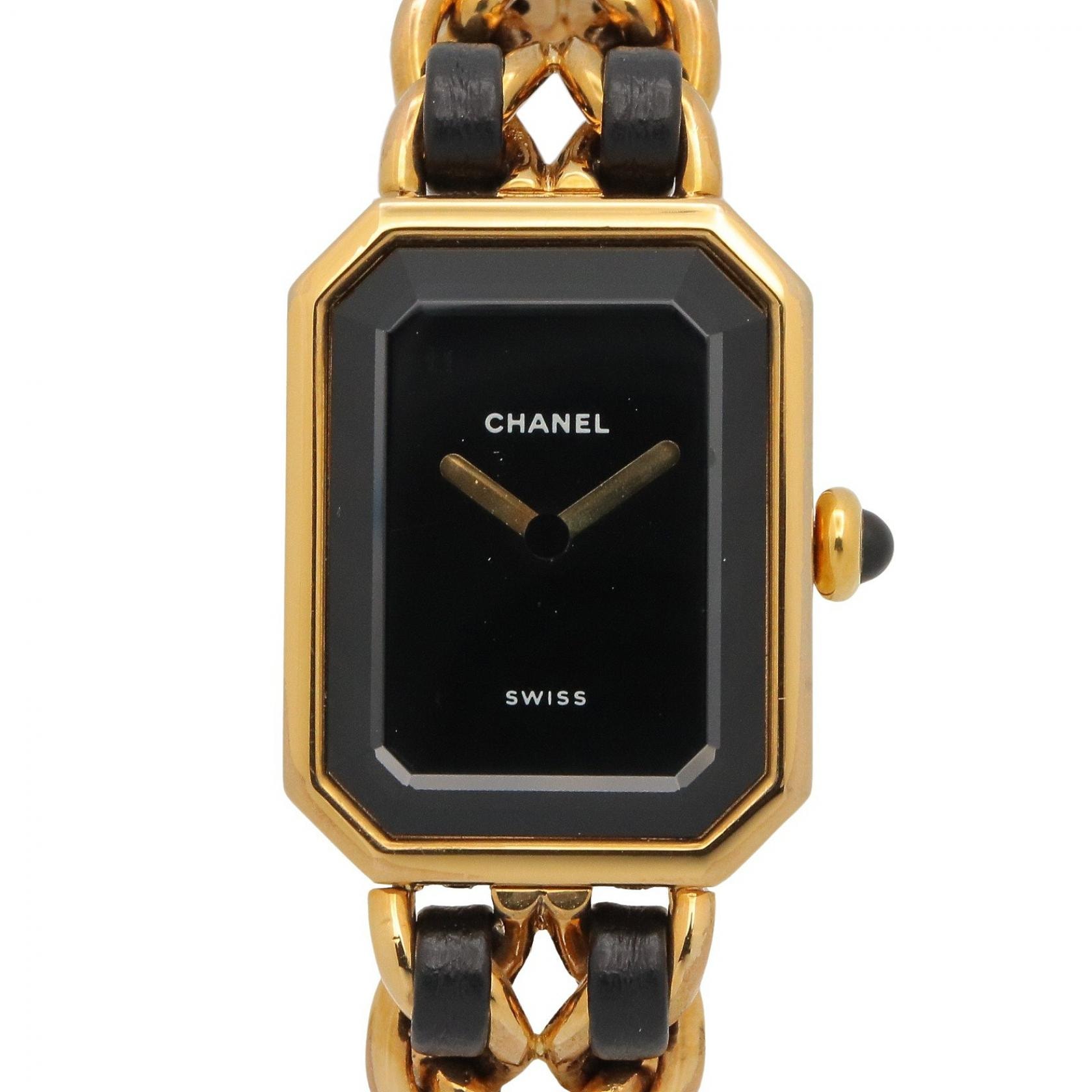 シャネル CHANEL プルミエール S 腕時計 時計 GP(ゴールドメッキ) レザーベルト レディース ブラック系 H0001 【中古】