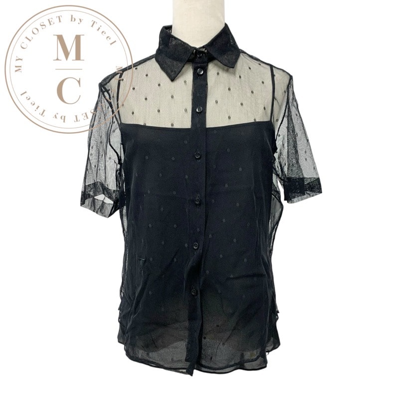 クリスチャンディオール CHRISTIAN DIOR トップス レースシャツ ブラック 黒 ドット柄 半袖