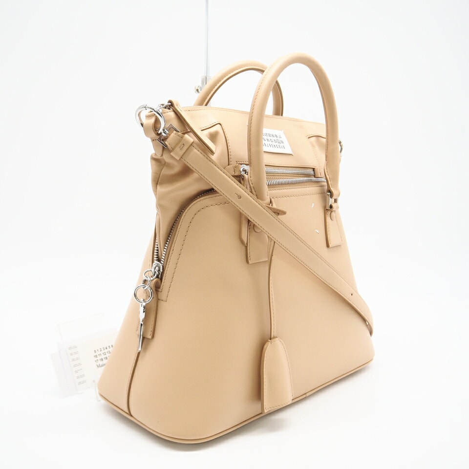 極美品 MAISON MARGIELA メゾンマルジェラ レザー 5AC ミディアム ショルダーバッグ 2021 S56WG0093 2wayショルダーバッグ ベージュ レザー レディース