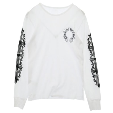 CHROME HEARTS クロムハーツ(原本無) Floral Cross Horseshoe Thermal L/S フローラル クロス ホースシュー プリント 長袖 サーマル カットソー ホワイト ホワイト系 L【中古】