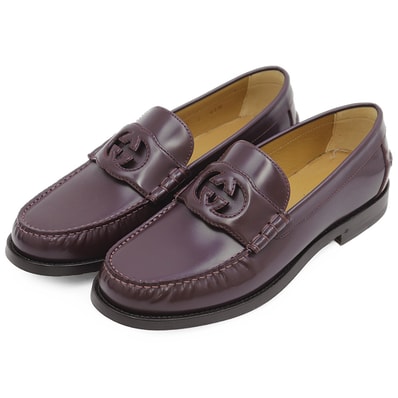 【新品同様】GUCCI グッチ ローファー サイズ 8 メンズ ロゴ GG インターロッキング カットアウト シューズ 革靴 箱/袋付属 バーガンディ イタリア製