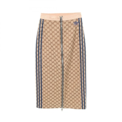 グッチ GUCCI GUCCI × adidas GGキャンバス スカート 衣料品 ボトムス コットン レディース ベージュ系 / ネイビー系 【中古】