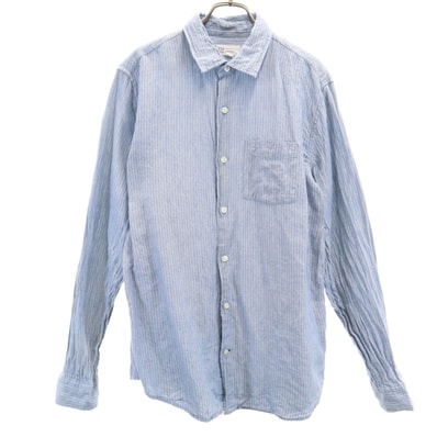 GAP ギャップ リネンブレンド ストライプ柄 長袖 シャツ M ネイビー系