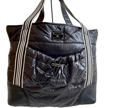 美品 希少モデル バーバリー ダウン ストライプ レザー 大容量 トートバッグ