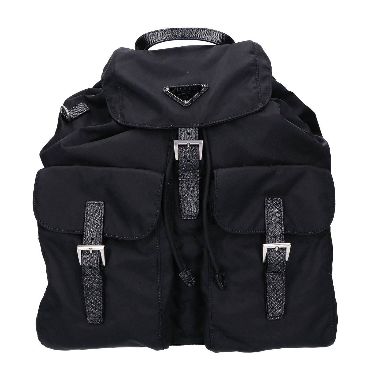 プラダ 2VZ110 2C26 ブラック Re-Nylon×ブラッシュドカーフ トライアングルプレート 2WAYバックパック/ショルダーバッグ -
