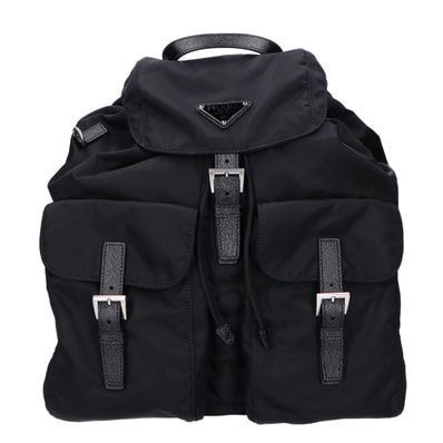 プラダ 2VZ110 2C26 ブラック Re-Nylon×ブラッシュドカーフ トライアングルプレート 2WAYバックパック/ショルダーバッグ -