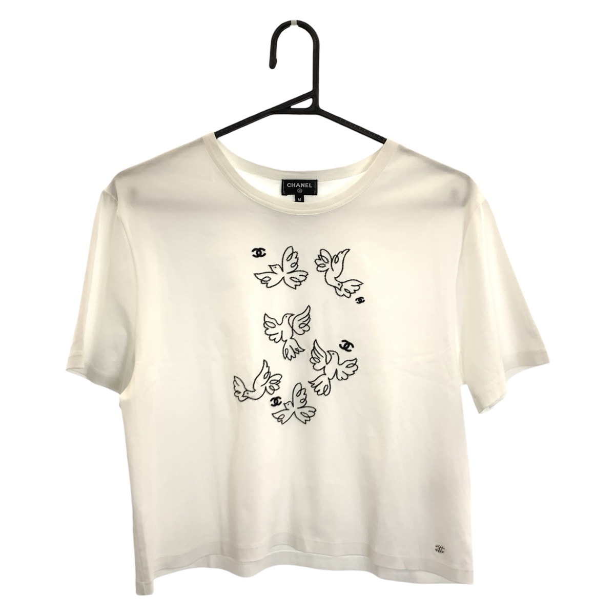 美品 CHANEL シャネル クルーズコレクション ジャン コクトー サイズM ホワイト コットン 半袖Tシャツ クルーネック 604171 【中古】