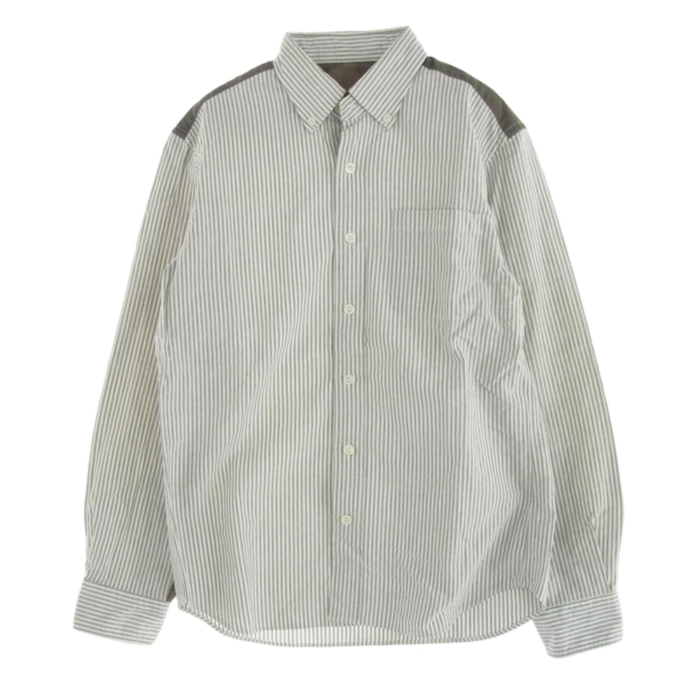 SOPHNET. ソフネット 長袖シャツ SOPH-112063 CAMOFULAGE PANEL B.D SHIRT カモフラ ストライプ ボタンダウン 長袖シャツ グレー系 S【中古】
