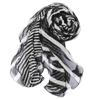 LAUREN RALPH LAUREN ローレン ラルフローレン レジメンタルシルクフリルストール BLACK ストライプ g27504