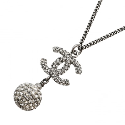 【6jdb0307-k】シャネル ネックレス ココマーク メタル ラインストーン シルバー【中古】レディース