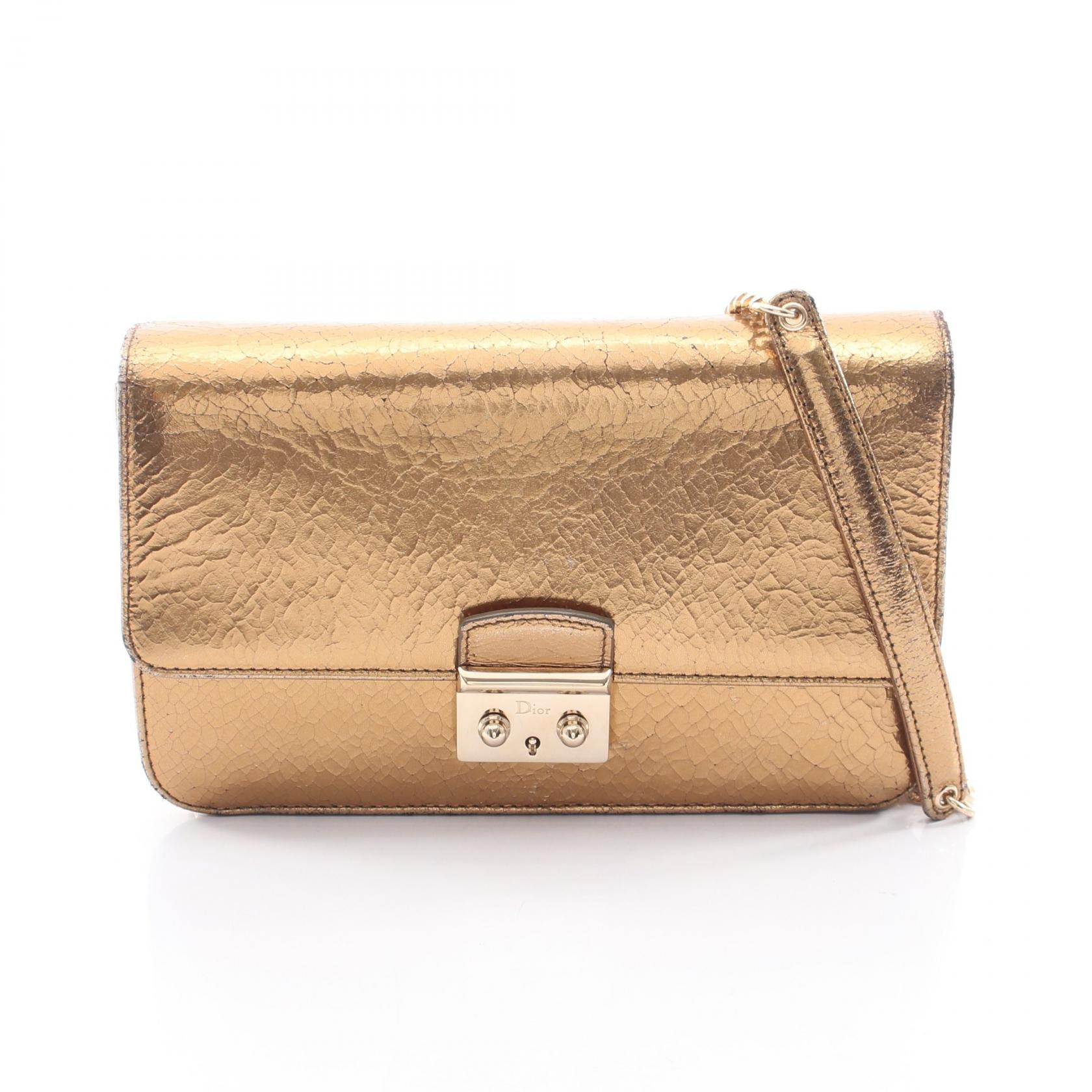 ディオール Dior ロゴ ショルダーバッグ バッグ レザー レディース ゴールド系 【中古】