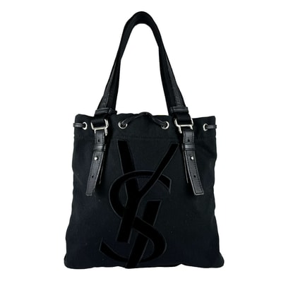 サンローラン SAINT LAURENT ハンドバッグ キャンバス ブラック レディース【中古】 z10811