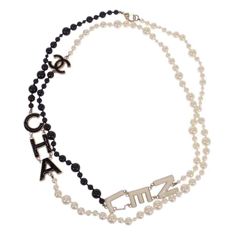 シャネル CHANEL CCロゴ パールロングネックレス B22A刻印 AB8717 ネックレス メタル フェイクパール ブラック ホワイト ゴールド レディース【中古】【Aランク】