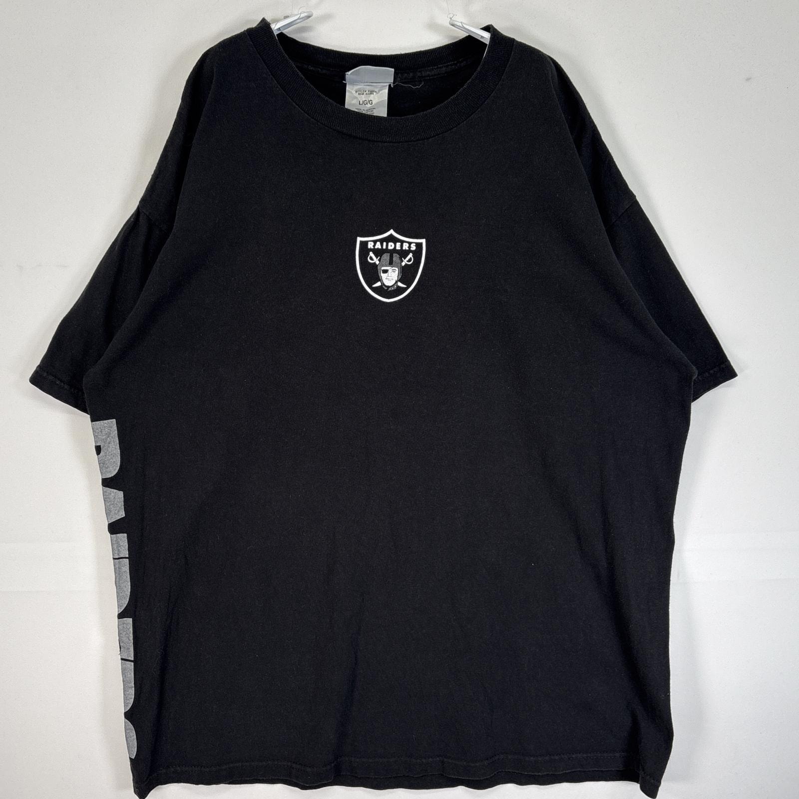 古着 リーボック Reebok 半袖Tシャツ 両面 ラバープリント NFL レイダース クルーネック L  ブラック メンズ