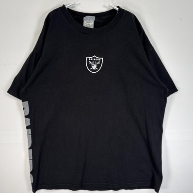古着 リーボック Reebok 半袖Tシャツ 両面 ラバープリント NFL レイダース クルーネック L ブラック メンズ