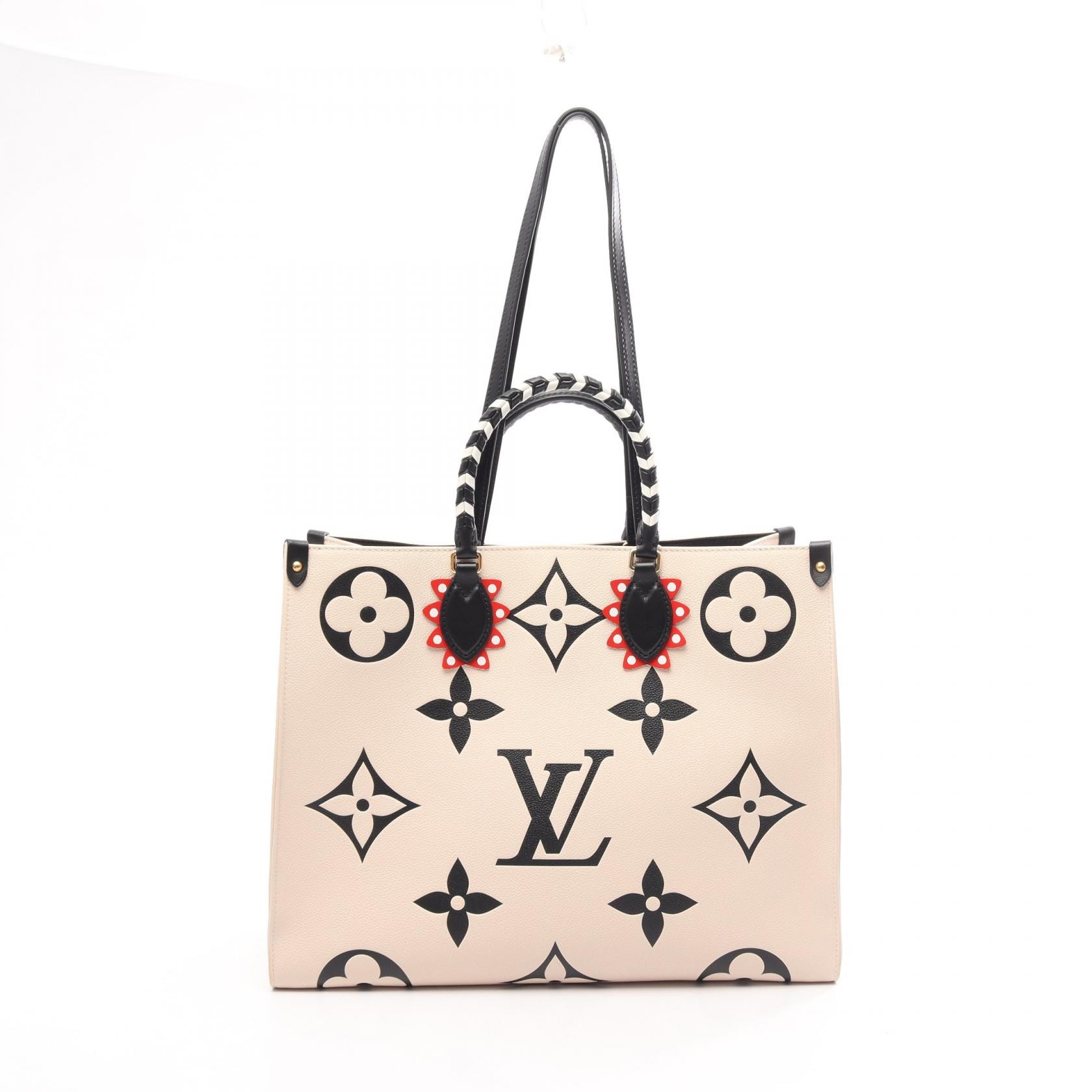 ルイ・ヴィトン LOUIS VUITTON オンザゴーGM モノグラムアンプラント LVクラフティ クレーム 2WAY ショルダーバッグ バッグ レザー レディース ベージュ系 / ブラック系 M45372 【中古】