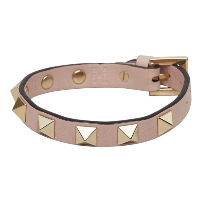 ヴァレンティノ ロックスタッズ ブレスレット ピンク ゴールド レザー メッキ レディース VALENTINO 【中古】